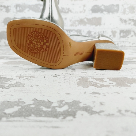 New Vince Camuto Margry Silver Block Heel Ankle Strap Sandals E815 - Picture 7 of 15